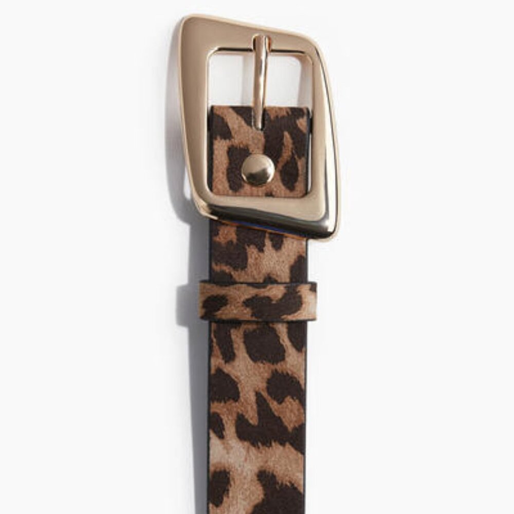 H&M Leopard Print Brown and Black Belt with Gold Buckle